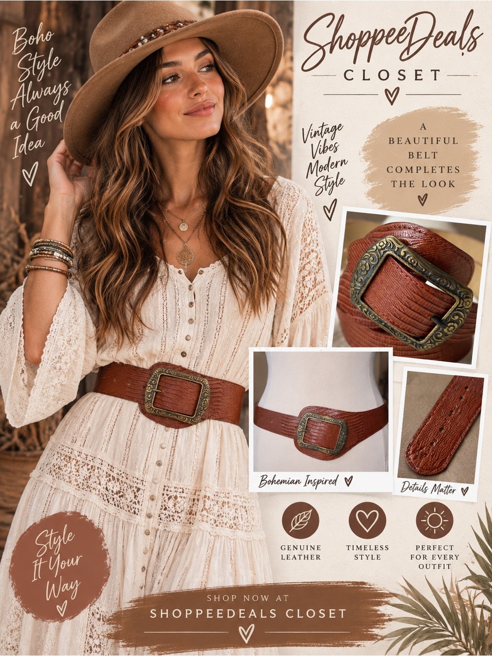 Leather Bohemian Textured Belt